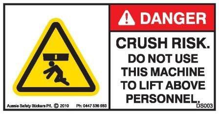DO NOT LIFT ABOVE PERSONNEL (Horizontal)