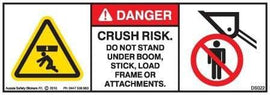 DO NOT STAND UNDER BOOM, STICK, LOAD FRAME (Horizontal)