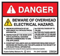 BEWARE OVERHEAD ELECTRICAL HAZARD