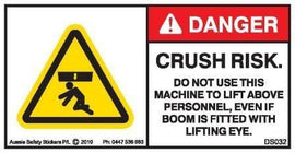 CRUSH RISK-DO NOT USE TO LIFT ABOVE PERSONNEL -LIFTING EYE (Horizontal)