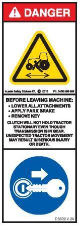 BEFORE LEAVING MACHINE REMOVE KEY "TRACTOR" (Vertical)