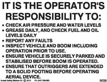 OPERATORS RESPONSIBILITIES-CONCRETE BOOM PUMP