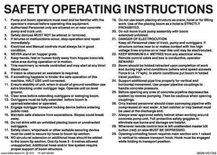 SAFETY OPERATING INSTRUCTIONS FOR CONCRETE BOOM PUMP FOR VIC AND TAS