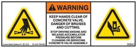 KEEP HANDS CLEAR OF CONCRETE PUMP VALVES (Horizontal)