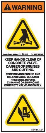 KEEP HANDS CLEAR OF CONCRETE PUMP VALVES (Vertical)