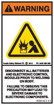 DISCONNECT BATTERY TO WELD (Vertical)